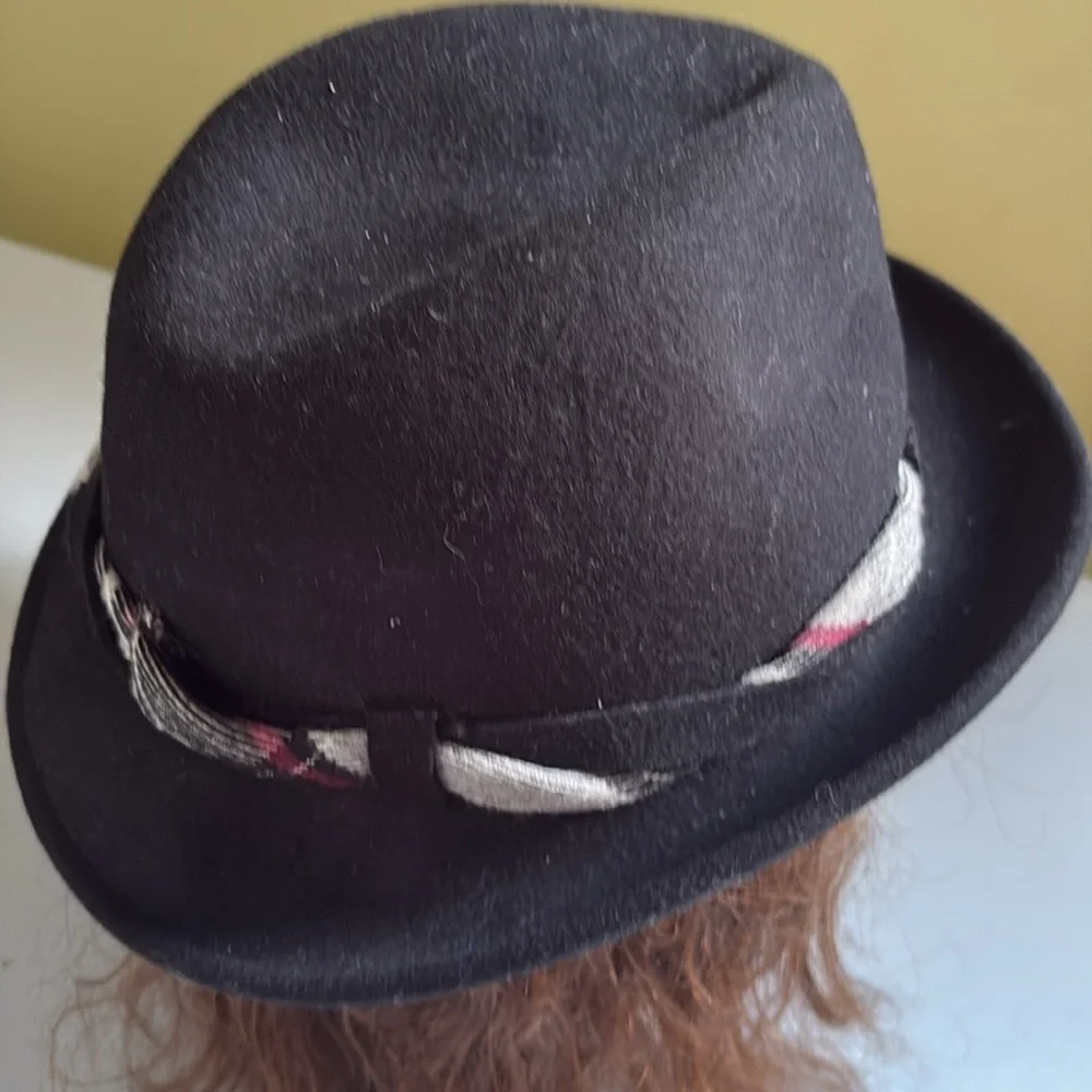 Trixie Black Wool Fedora with twisted plaid band One Size